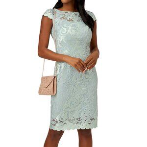 Adrianna Papell Women's Embroidered Mint Smoke Lace Sheath Size 6 NWOT